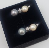 Superbi cercei din aur alb 18 k, diamante naturale si perle naturale Akoya