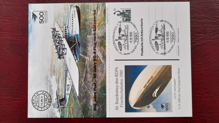 1990-DDR CP dubla nec. 60 ani Dornier-LZ 127 Zeppelin-st.FRIEDRICHSHAFEN
