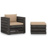 Cumpara ieftin Set mobilier gradina, 2 piese, cu perne, gri, lemn impregnat