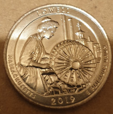 Moneda 25 cents / quarter 2019 SUA, Lowell, Massachusetts, litera D foto