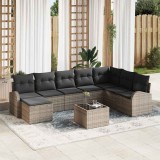 vidaXL Set de canapele pentru grădină cu pernă 9 pcs Gri Rattan poli
