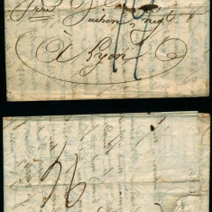 France 1824 Rare Stampless Cover + Content 76 Amiens Lyon D.1070