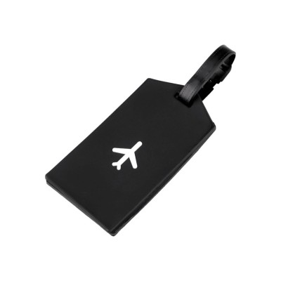 Ecuson silicon pentru identificare bagaje Crisalida, motiv avion, 6,5 x 12 cm, Negru foto