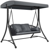 Outsunny Leagăn tip Hollywood Rattan 2 locuri leagăn de grădină cu copertină reglabilă pernă moale cadru &icirc;n A Gri &icirc;nchis | Aosom Romania