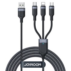 Cablu Incarcare USB-A - Lightning / microUSB / USB-C Joyroom S-A18 3in1, 18W, 1.2m, Negru foto