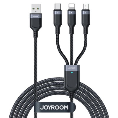 Cablu Incarcare USB-A - Lightning / microUSB / USB-C Joyroom S-A18 3in1, 18W, 1.2m, Negru foto