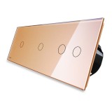 &Icirc;ntrerupător Touch Auriu Livolo VL-C701/701/702-13, Sticlă, 2 Simplu + 1 Dublu, Montaj &Icirc;ncadrat, IP20