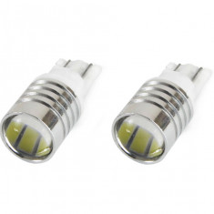 Bec de pozitie tip LED , T10 W2.1x9.5 W5W, 12V , 3 SMD 7020, cu lupa , culoare alb , AMIO, set 2 buc