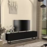 Comoda TV neagra Verpsboga 180 cm cu front 3D si 2 usi