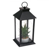 Felinar decorativ negru cu LED, Lioness, 14 x 14 x 22 cm