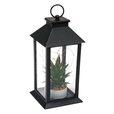 Felinar decorativ negru cu LED, Lioness, 14 x 14 x 22 cm foto