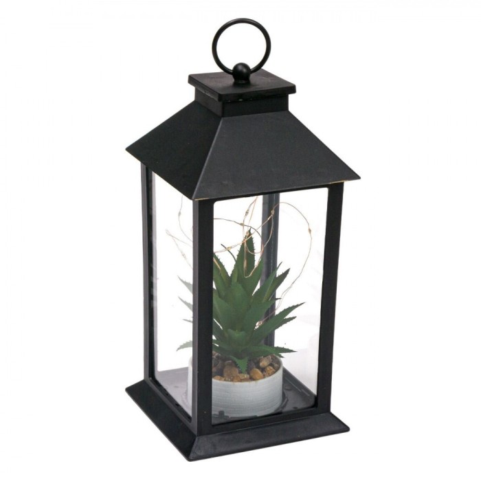 Felinar decorativ negru cu LED, Lioness, 14 x 14 x 22 cm