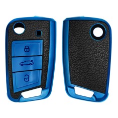 Husa Cheie Auto pentru VW / Skoda / Seat - 3 Butoane, kwmobile, Silicon, Albastru / Negru, 54022.02