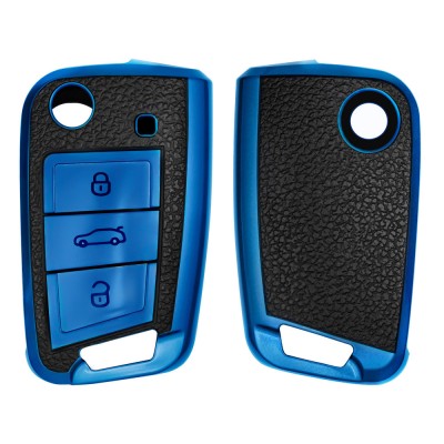 Husa Cheie Auto pentru VW / Skoda / Seat - 3 Butoane, kwmobile, Silicon, Albastru / Negru, 54022.02 foto