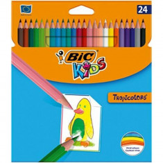 Set 24 Creioane Color BIC Tropicolors, 24 Culori, Fara Lemn, Corp Hexagonal, Set Creioane Colorate, Creioane Colorate Fara Lemn, Creioane pentru Desen