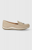 Geox mocasini din piele intoarsa D VEGA MOC femei, culoarea bej, cu toc plat, D35DNA 00022 C6738