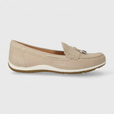 Geox mocasini din piele intoarsa D VEGA MOC femei, culoarea bej, cu toc plat, D35DNA 00022 C6738