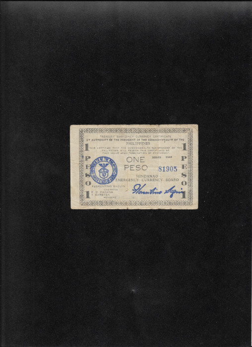 Rar! Filipine Philippines Mindanao 1 peso 1944 seria81905