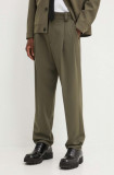 HUGO pantaloni din lana culoarea verde, drept, 50520374
