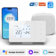 Termostat de ambient inteligent BIRAI&reg; EcoTherm Controlat Prin Internet/Smartphone Programabil WiFi din Aplicatia Tuya sau Smart Life, Alexa si Google