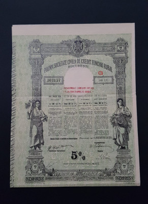 Titlu 500 lei 1934 Prima soc. civila de credit funciar / Actiuni foto