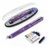 Stilou retractabil Writech M corp violet, cutie cadou, 5 patroane cerneala albastra