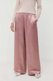 Max Mara Leisure pantaloni femei, culoarea roz, lat, high waist