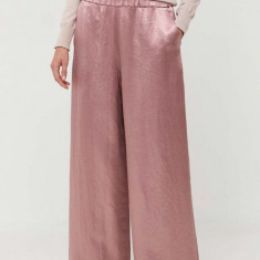 Max Mara Leisure pantaloni femei, culoarea roz, lat, high waist