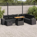 Cumpara ieftin Gossi set mobilier gradina perne 9 piese negru poliratan/lemn acacia