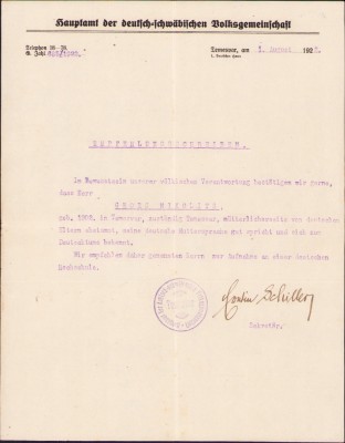 HST A889 Scrisoare de recomandare 1922 Deutsch-schwabischen Volksgemeinschaft foto