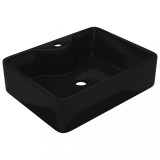 Cumpara ieftin Chiuveta de baie patrata din ceramica cu gaura pentru robinet, negru