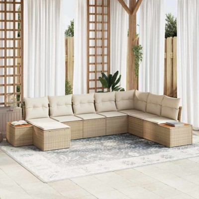 vidaXL Set de canapele pentru grădină cu pernă 8 pcs Bej Rattan poli 3348147 foto