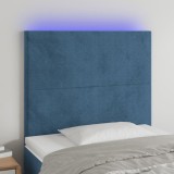 vidaXL Tăblie de pat cu LED, albastru &icirc;nchis, 80x5x118/128cm, catifea