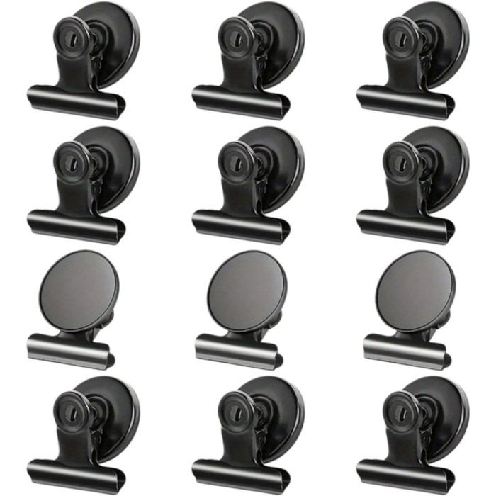 Set 12 Cleme Magnetice din Otel Inoxidabil - Negru