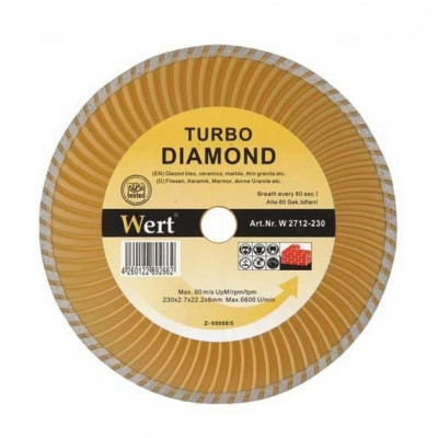 Disc diamantat turbo, taiere beton, ceramica, caramida Wert 2712-230, O230x22.2 mm foto