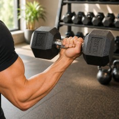 Gantera hexagonala premium 12.5 kg, pentru Fitness si Bodybuilding, maner ergonomic si protectie podea