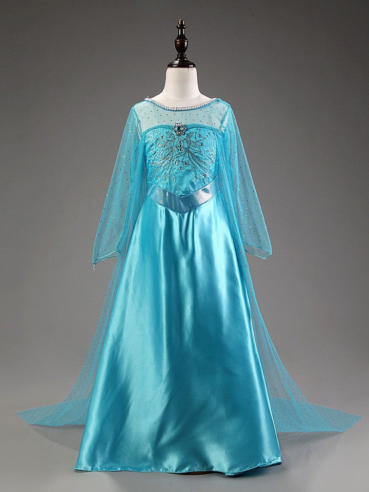 Rochie/rochita costum Elsa Frozen cu trena lunga, 4-5 ani, 5-6 ani, 6-7  ani, 7-8 ani, 8-9 ani, Bleu | Okazii.ro