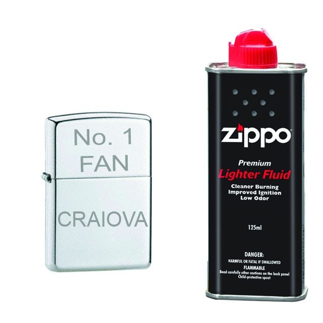 Bricheta argintie gravata No.1 FAN Craiova si lichid Zippo