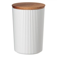 Recipient Depozitare, Model Fără Brand, Alb, Plastic, Capac Lemn, Capacitate 0,9L