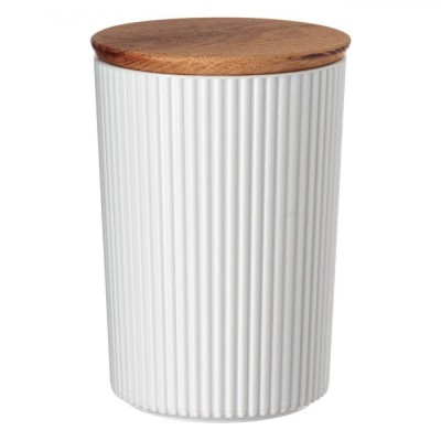 Recipient Depozitare, Model Fără Brand, Alb, Plastic, Capac Lemn, Capacitate 0,9L foto