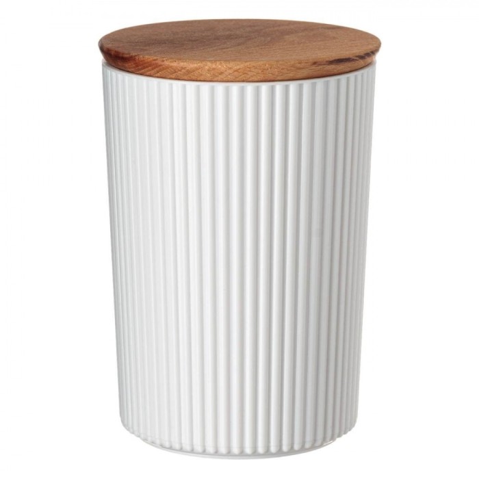 Recipient Depozitare, Model Fără Brand, Alb, Plastic, Capac Lemn, Capacitate 0,9L