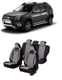 Cumpara ieftin Set huse scaune compatibile Dacia Duster 2010-2017 Piele + Textil (Compatibile cu sistem AIRBAG)