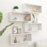VidaXL Rafturi de perete cub 4 buc. alb extralucios 60x15x23 cm lemn
