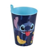 Pahar din plastic cu pai integrat, 260 ml, Bleu Turcoaz, Model Stitch, CMCLASS