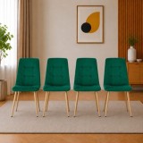 Set 4 scaune bucatarie/living, Artool, Kara, catifea verde, picioare metal natur, 44.5x50.5x87 cm
