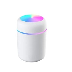Mini umidificator, cu difuzor aromaterapie si lumini LED, capacitate 300ml, portabil, cu incarcare USB, alb foto