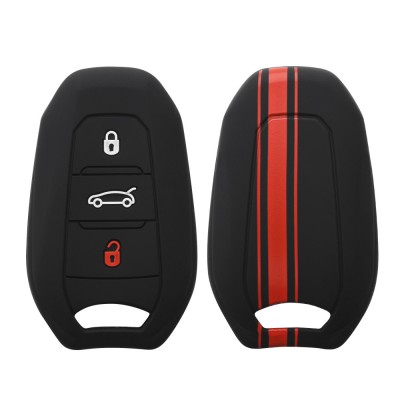 Husa Cheie Auto pentru Peugeot / Citroen - 3 Butoane - Keyless Go, Silicon, Negru, 45654.01 foto