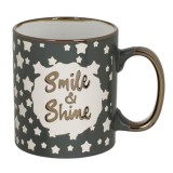 Cana gigant din ceramica,stelute si mesaj,gri,630 ml