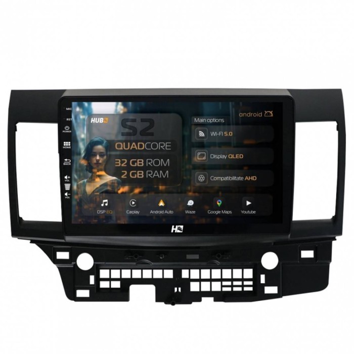 Navigatie Mitsubishi Lancer (2007-2016) 2GB RAM Android 13 GPS Wi-FI Carplay Android Auto USB Bluetooth Radio Waze Touchscreen 10.1 inch
