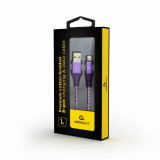 Cumpara ieftin CABLU alimentare si date GEMBIRD pt. smartphone USB 2.0 (T) la Lightning (T) 1m premium cablu cu impletire din bumbac mov cu insertii albe &amp;quot;CC-US
